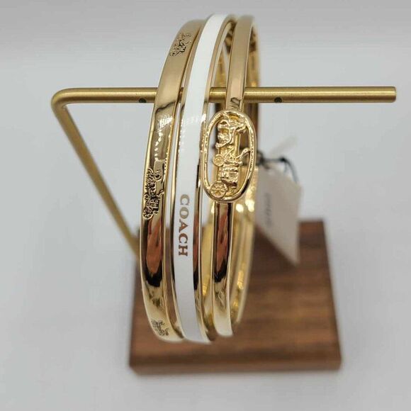 Coach Three Bangle Gold Tone White Enamel Set NWT!  NEW! - Picture 9 of 10
